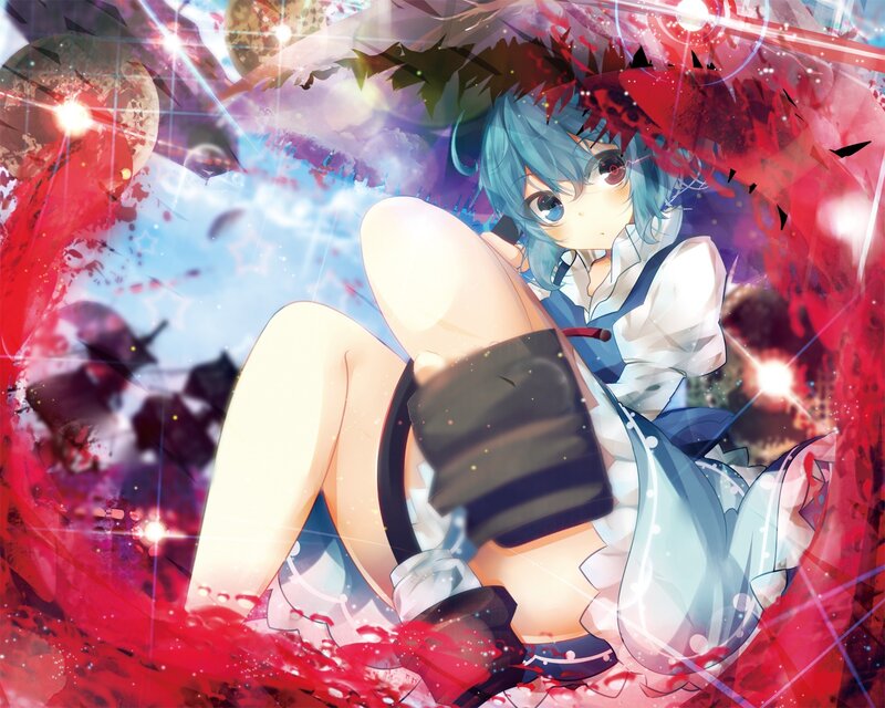 Blue-haired girl in a chaotic scene