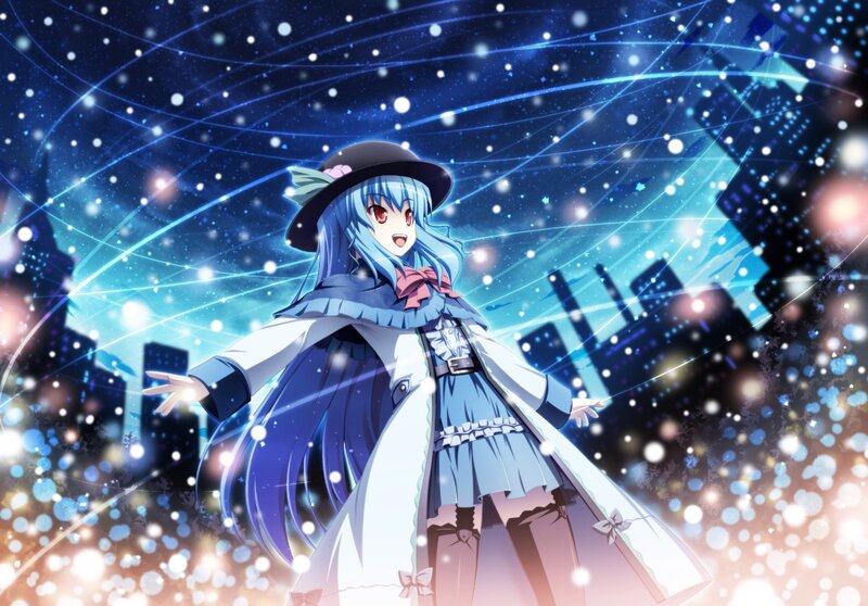 blue-haired girl in a city
