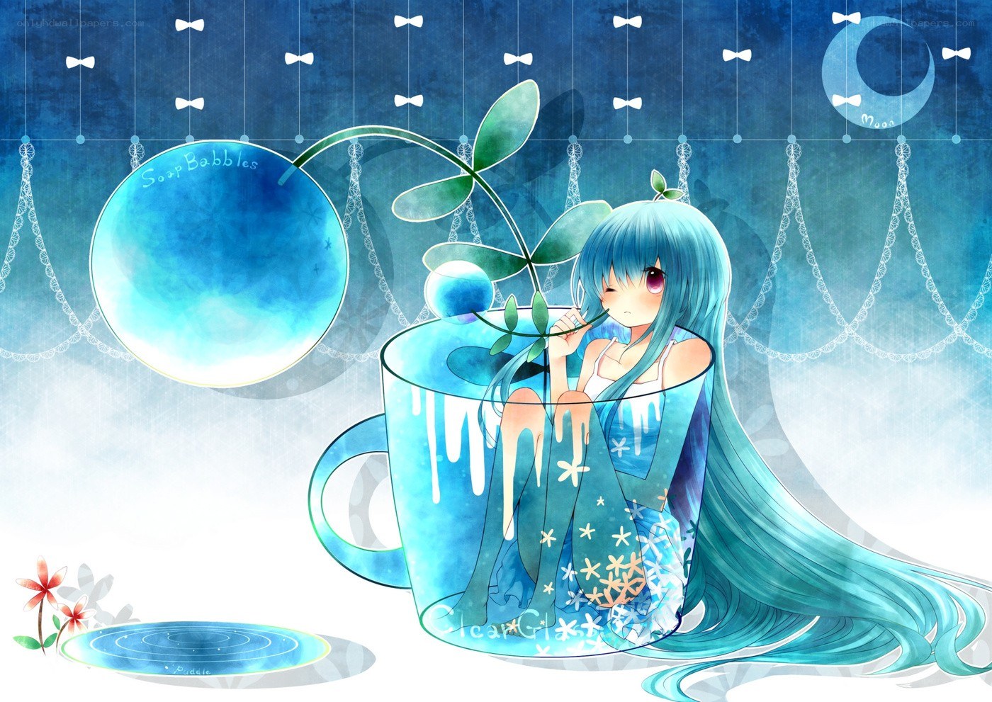 Blue-haired girl in a cup