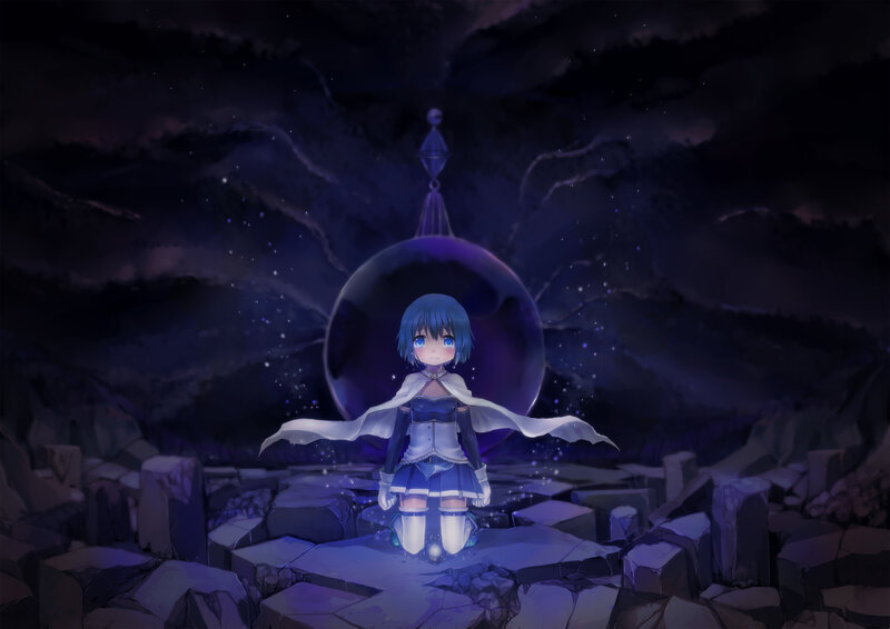 blue-haired girl in a dark cave