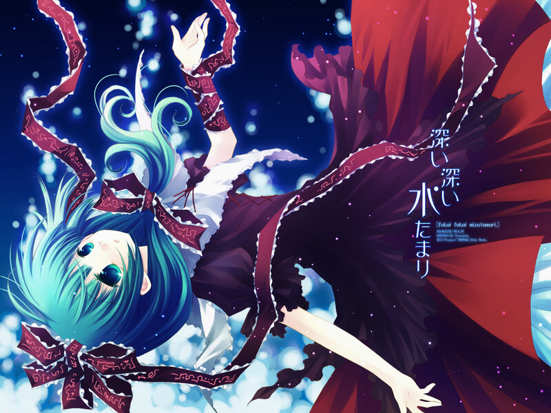 blue-haired girl in a dark dress