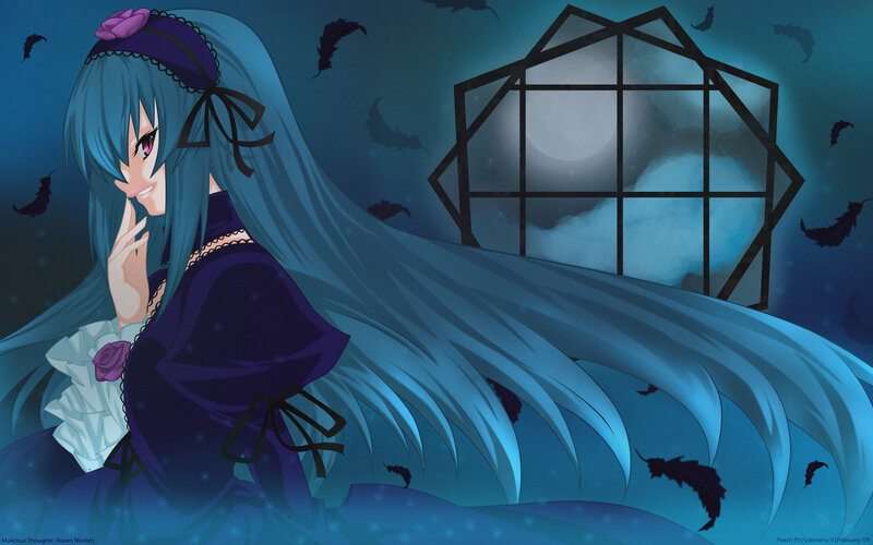 Blue-haired girl in a dark room