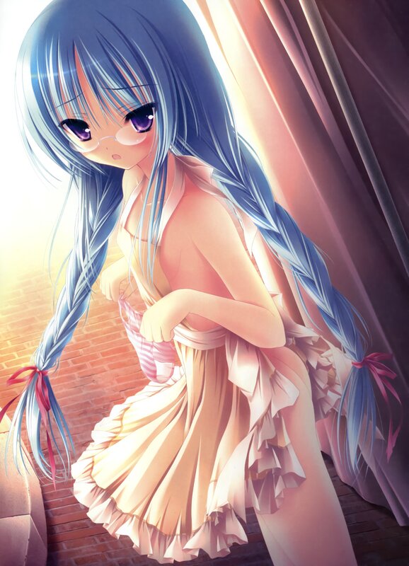 blue-haired girl in a dress