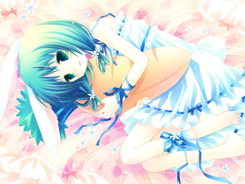 blue-haired girl in a dress