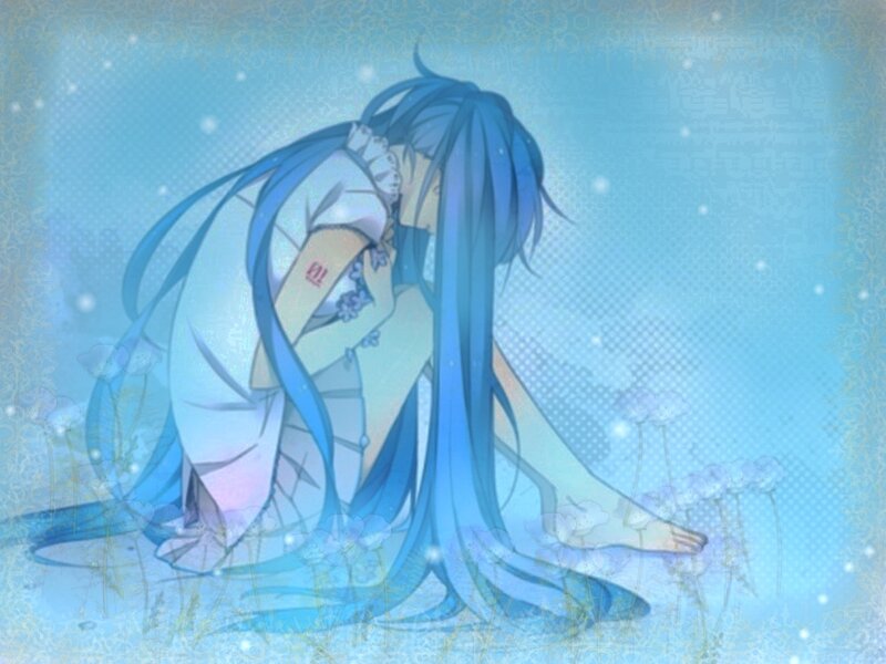 blue-haired girl in a field