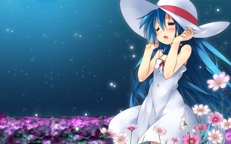 blue-haired girl in a field