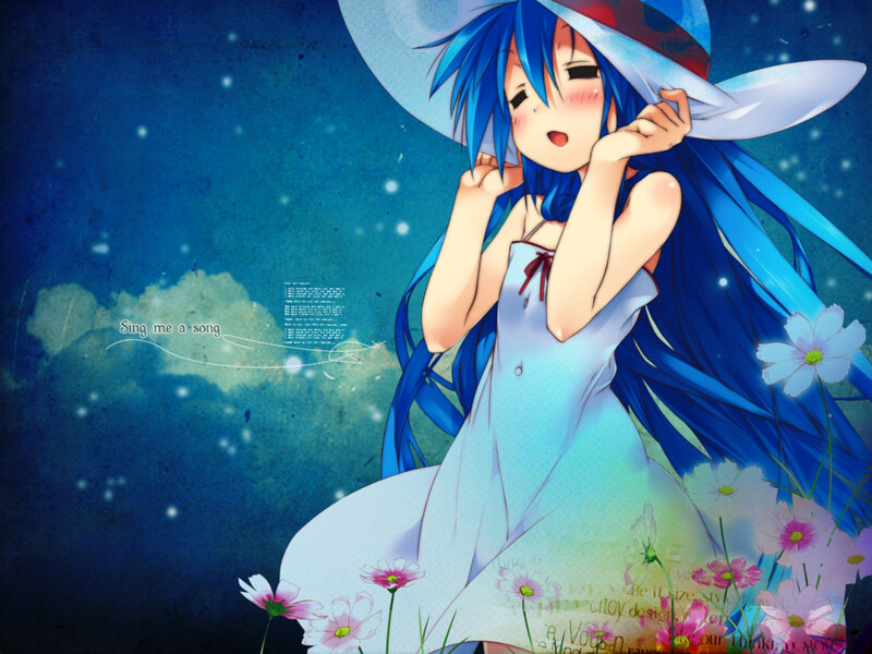 Blue-haired girl in a field