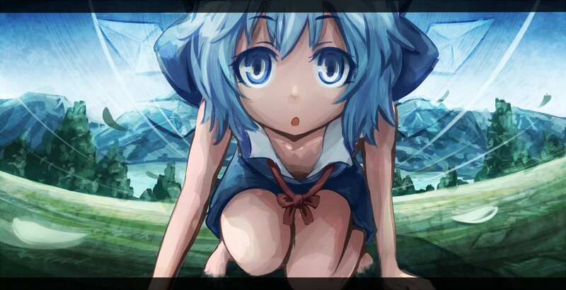 blue-haired girl in a field