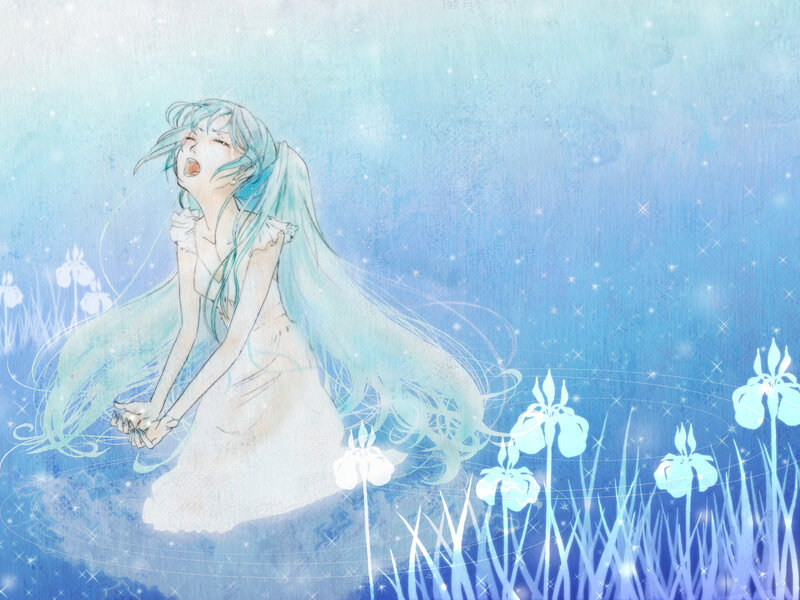 blue-haired girl in a field