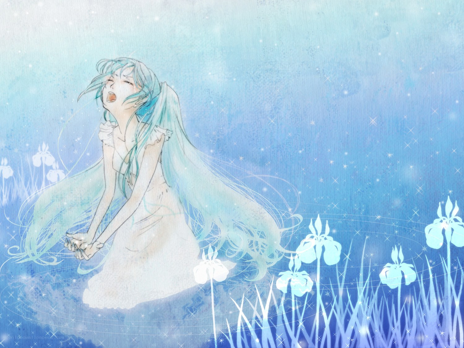 blue-haired girl in a field