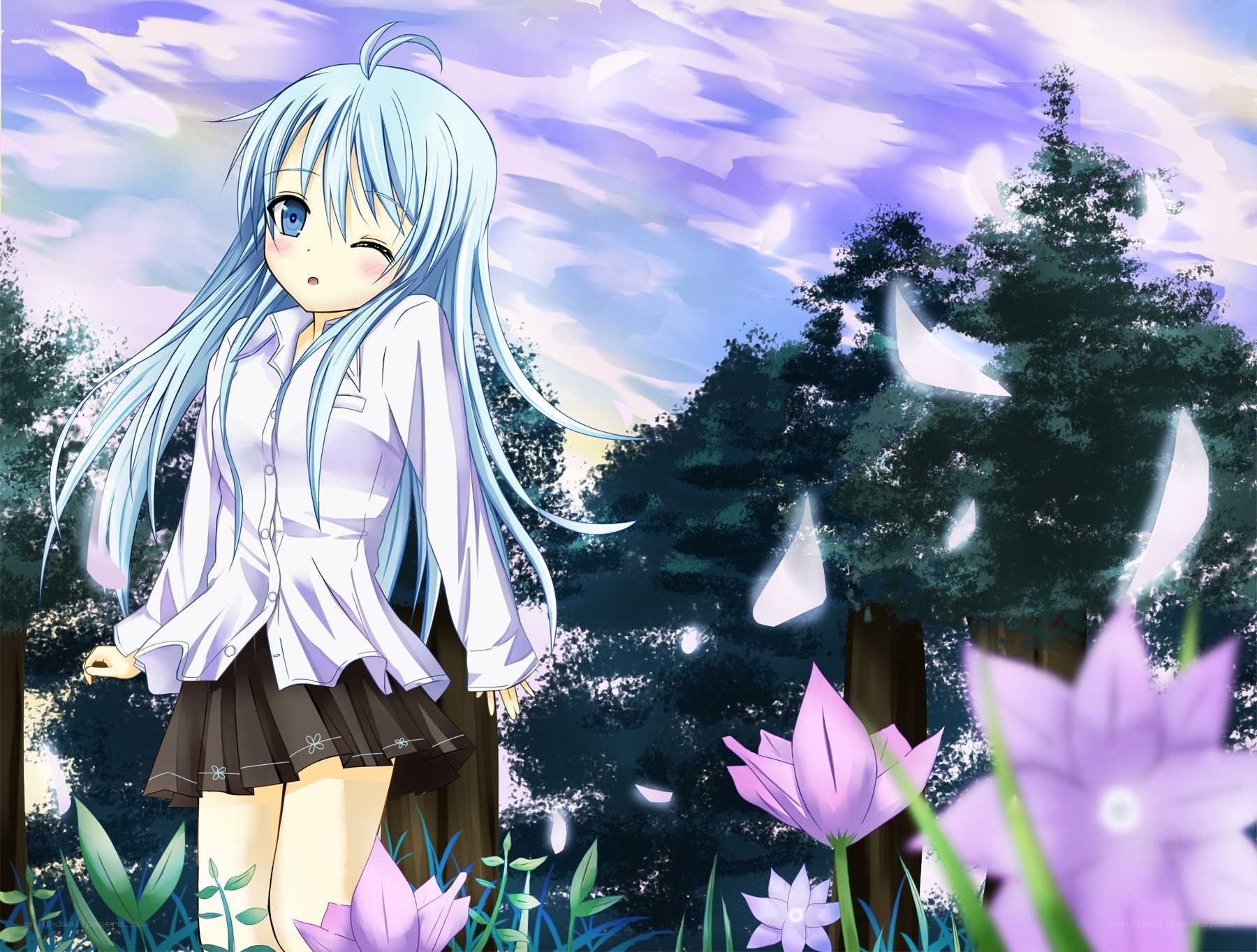 blue-haired girl in a field
