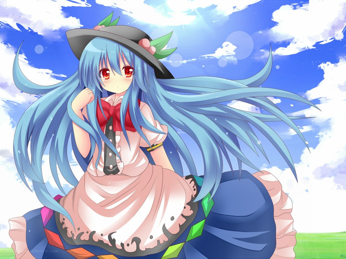 blue-haired girl in a hat