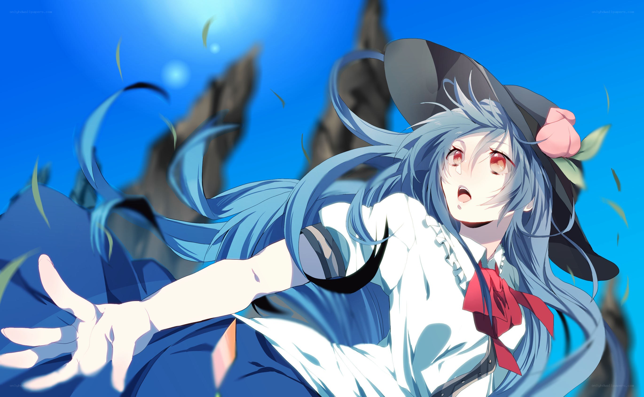 blue-haired girl in a hat