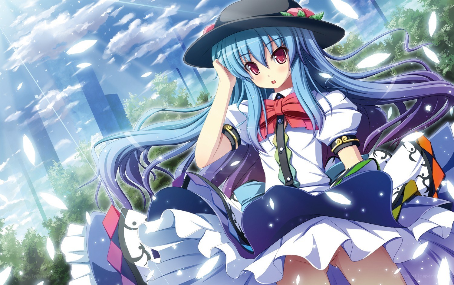 blue-haired girl in a hat