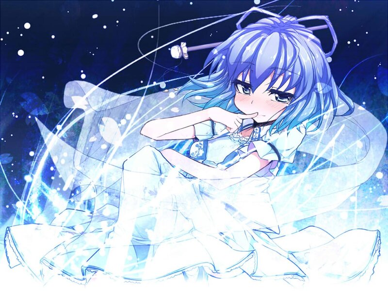 blue-haired girl in a magical aura