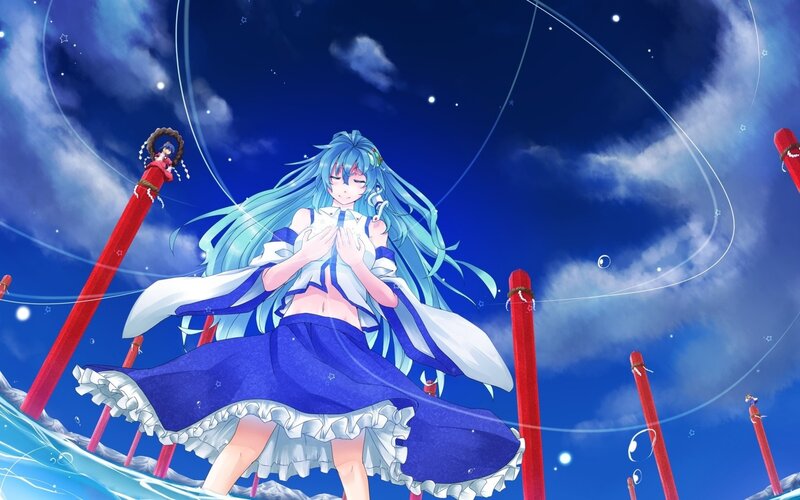 blue-haired girl in a night sky