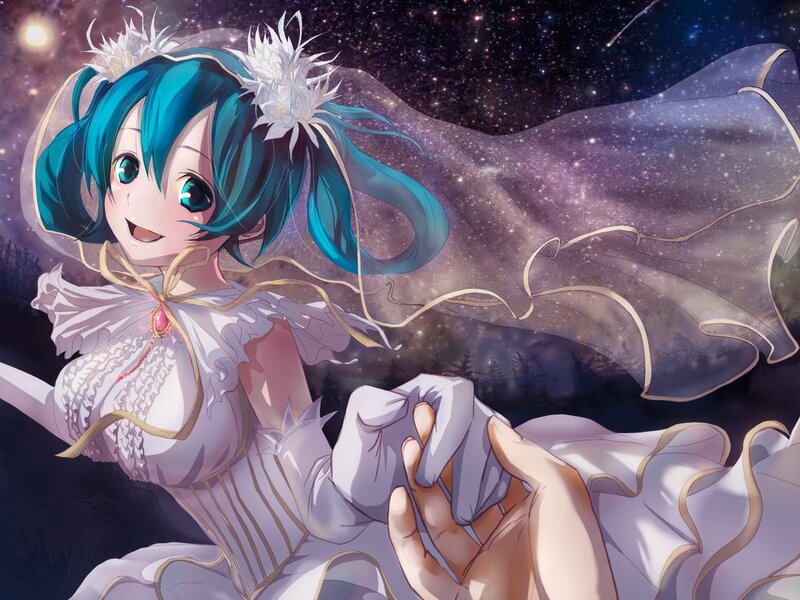 Blue-haired girl in a starry night