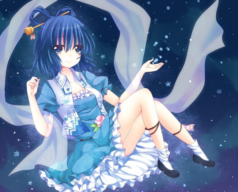 blue-haired girl in a starry night