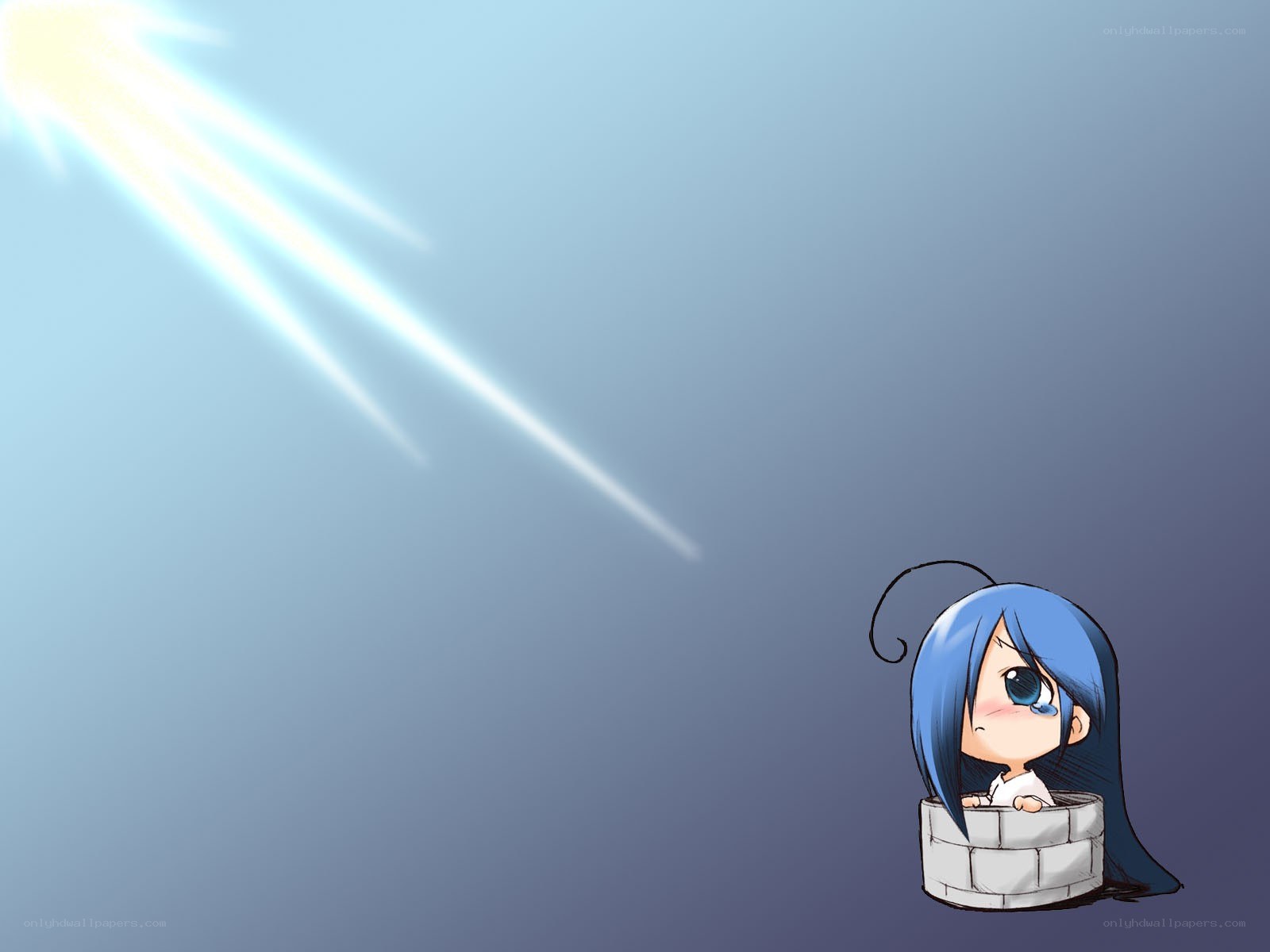 blue-haired girl in a well