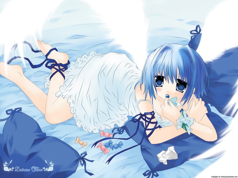Blue-haired girl in a white dress