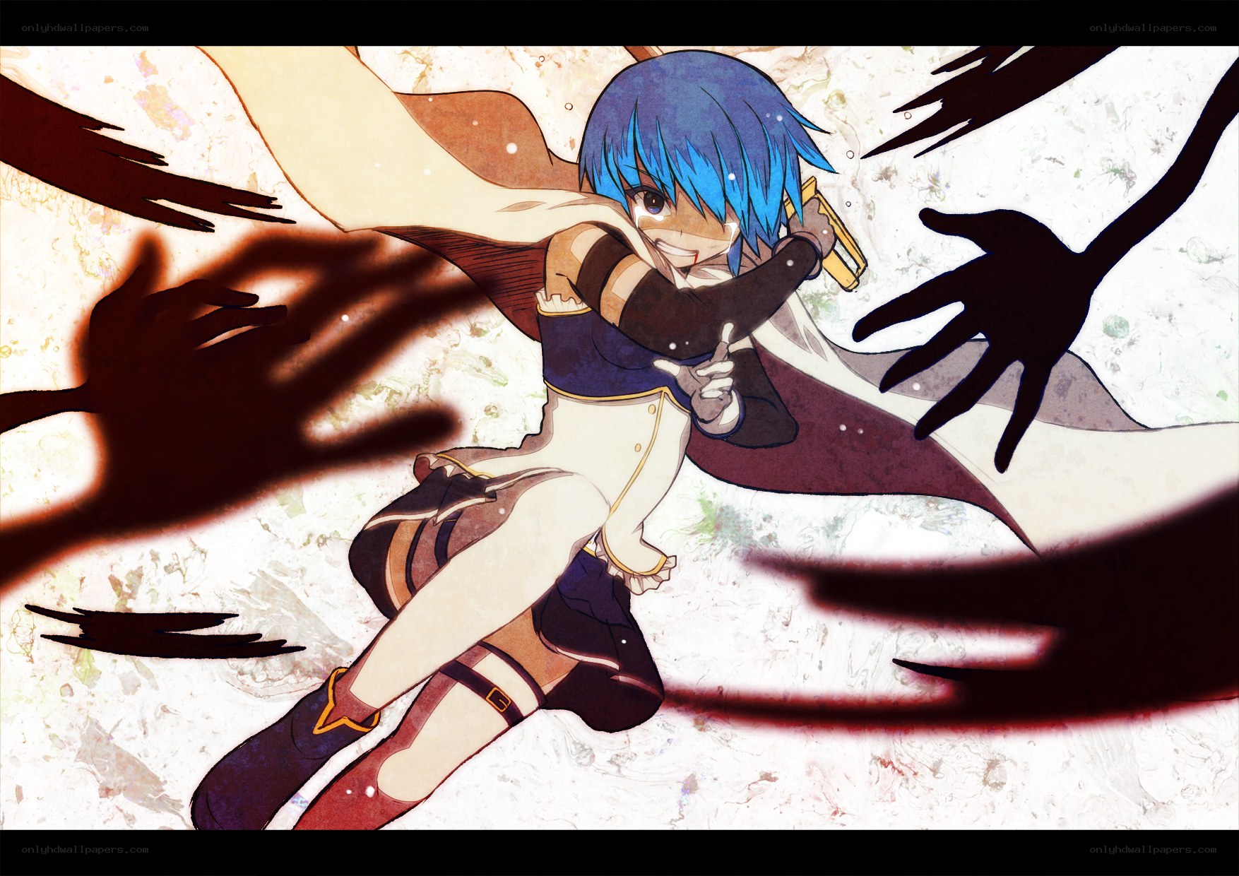 Blue-haired girl in action