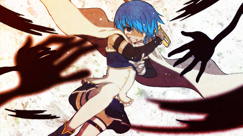 Blue-haired girl in action