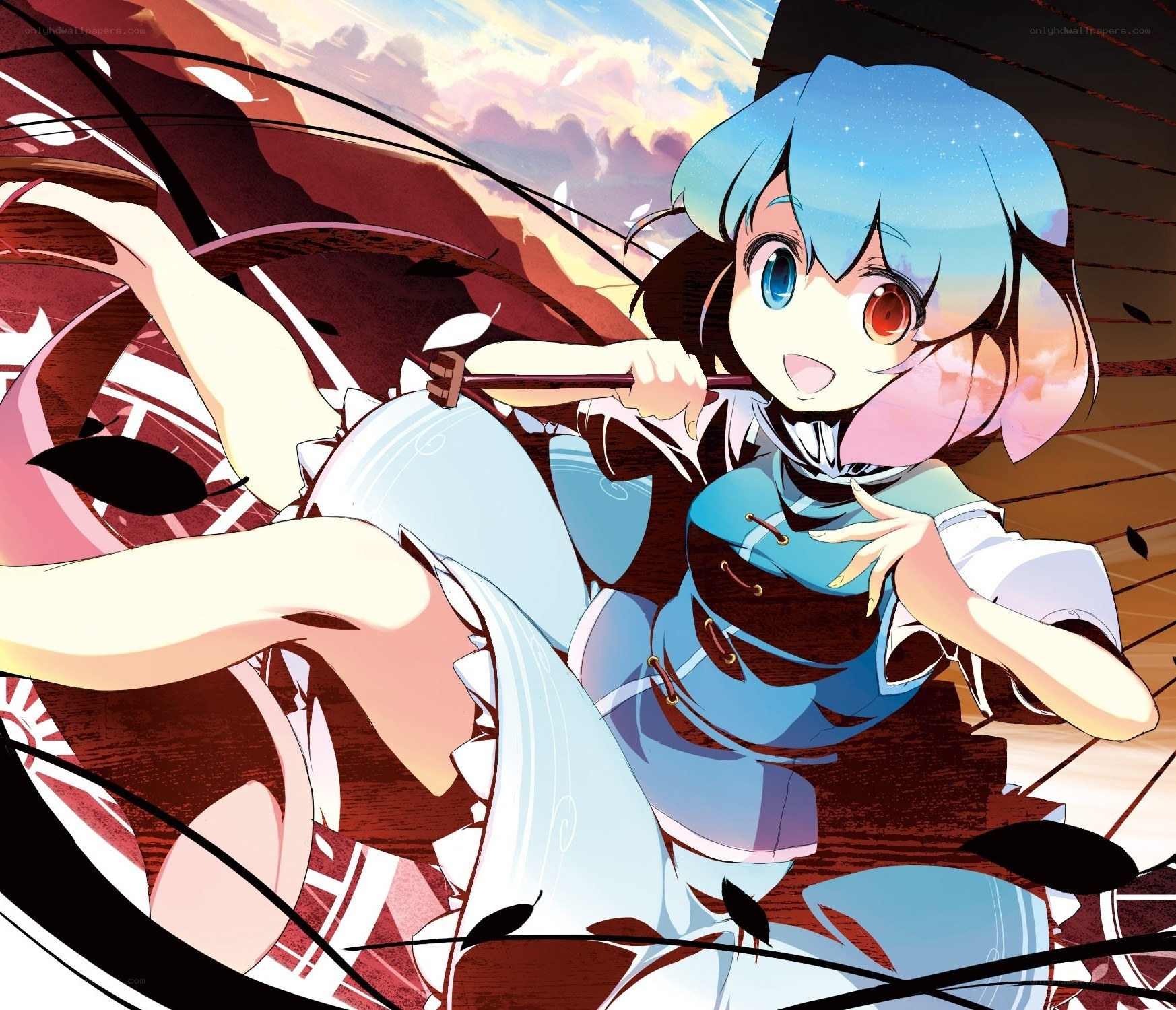 blue-haired girl in action