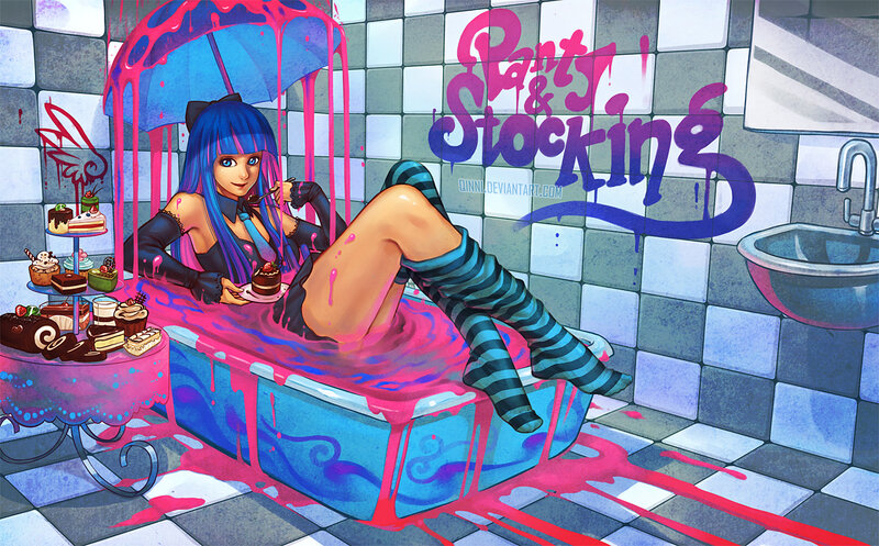 Blue-haired Girl in Bathtub — Pink