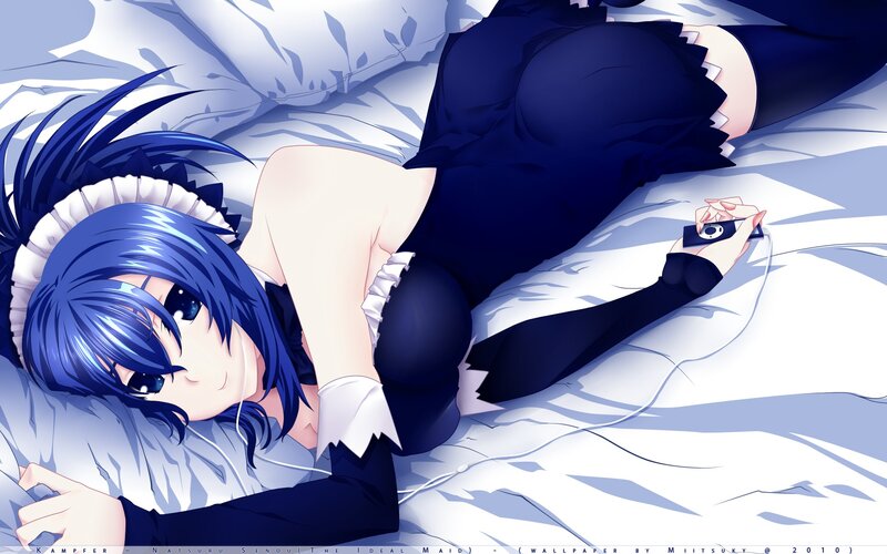 Blue-haired Girl in Bed — Blue, Calm, Anime, Headphones