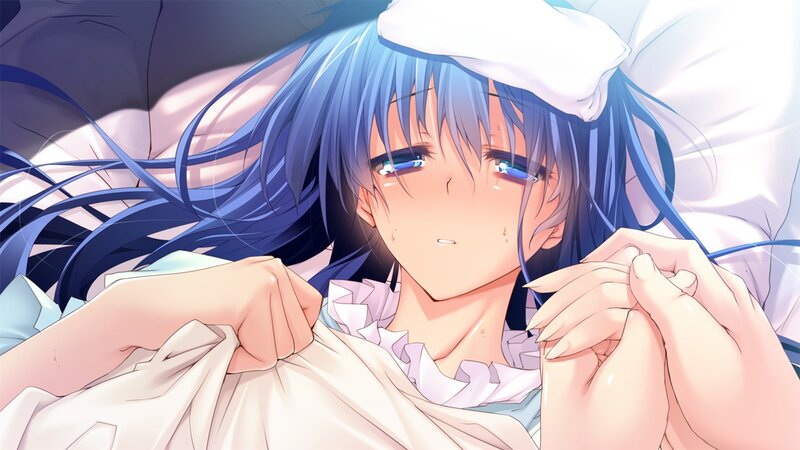 Blue-haired Girl in Bed — Blue, Calm, Anime