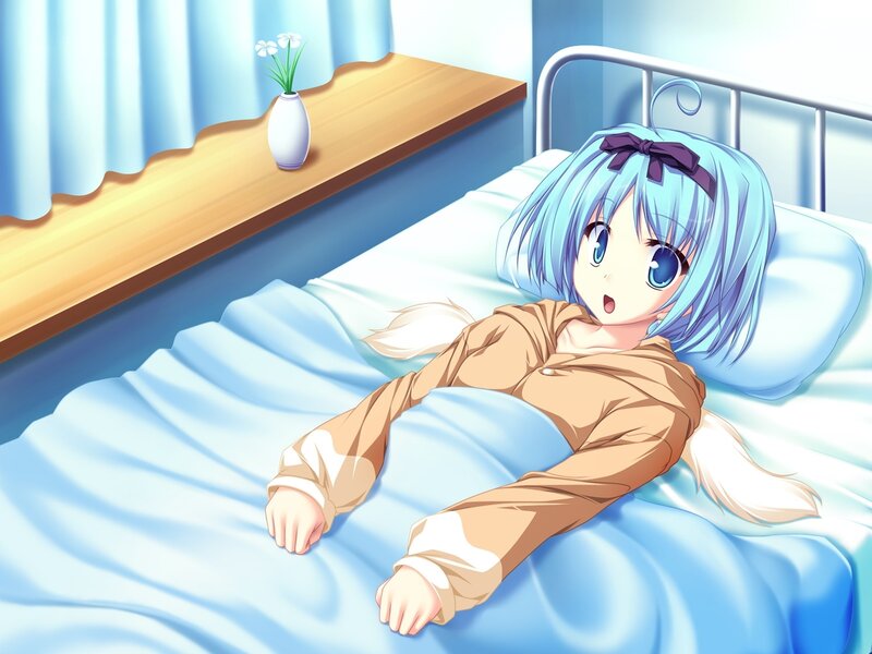 Blue-haired Girl in Bed — Blue, Calm, Morning, Anime