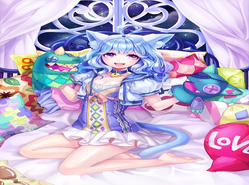 Blue-haired Girl in Bed — Blue, Playful