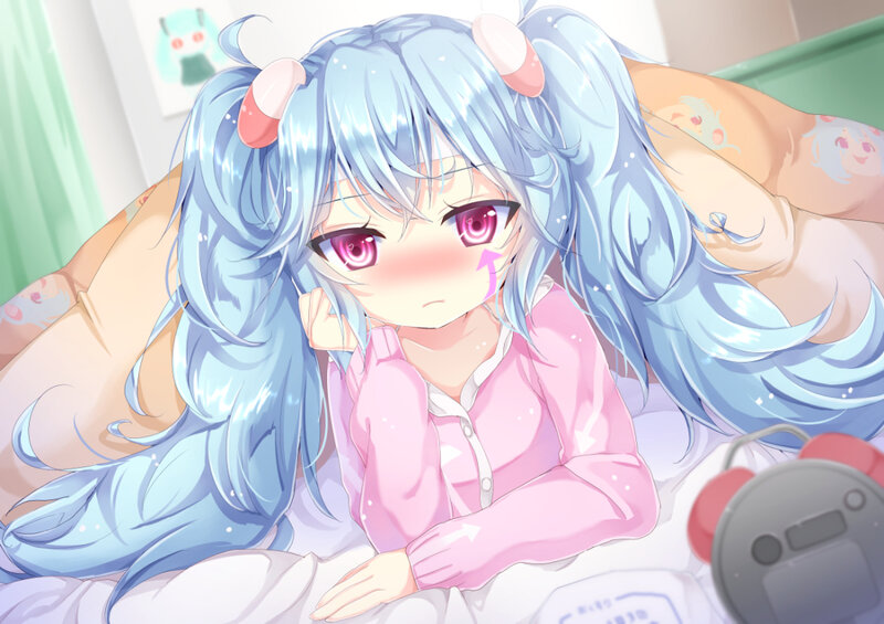 Blue-haired Girl in Bed — Blue, Sleepy