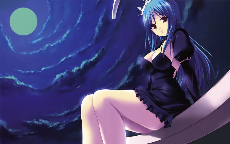 blue-haired girl in black dress