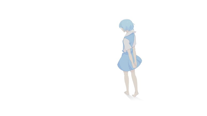 blue-haired girl in blue dress