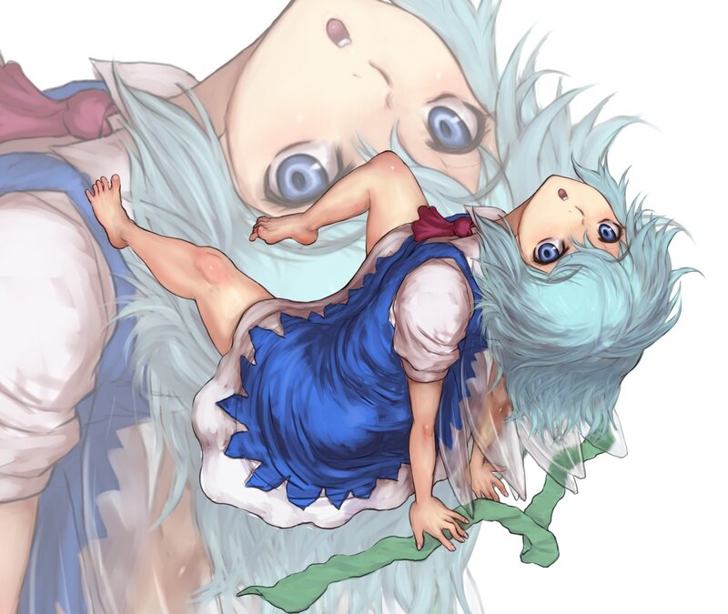 blue-haired girl in blue dress