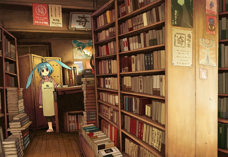 Blue-haired Girl in Bookstore