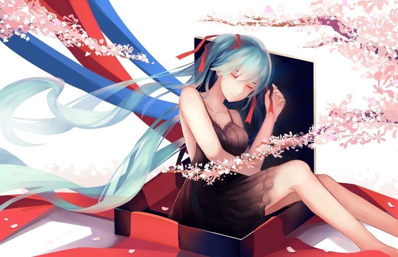 Blue-haired Girl in Box — Red, Serene