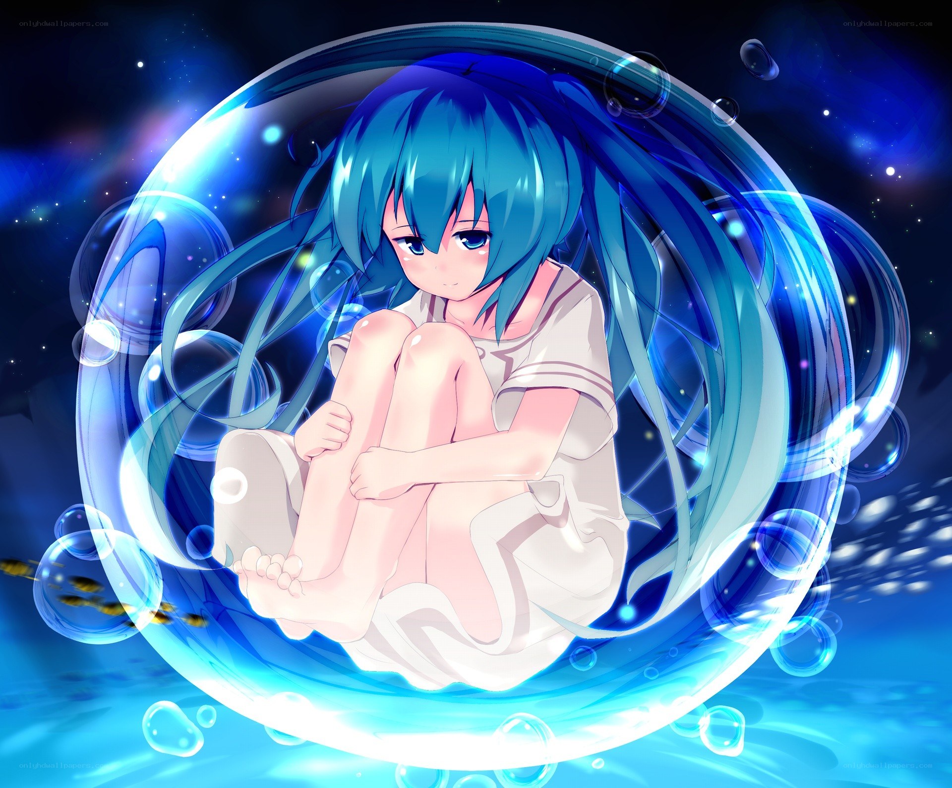 blue-haired girl in bubble