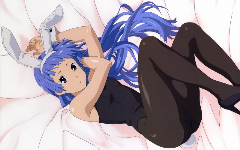 blue-haired girl in bunny costume