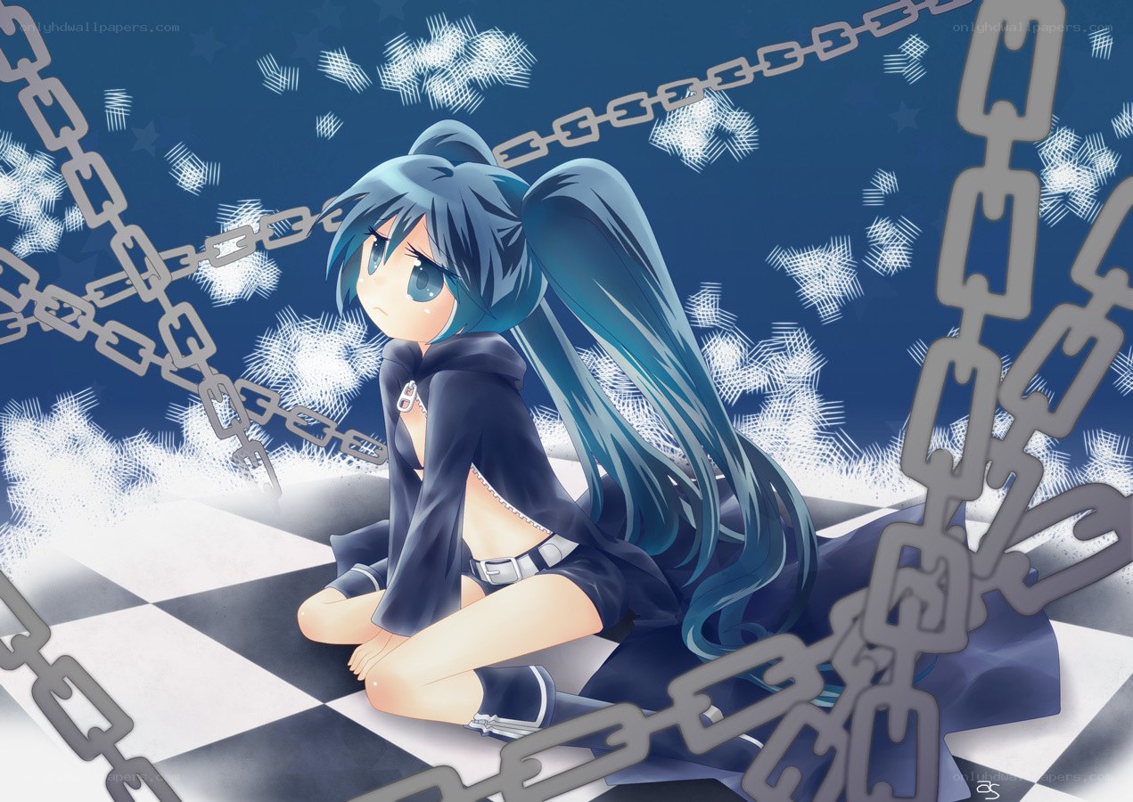 blue-haired girl in chains