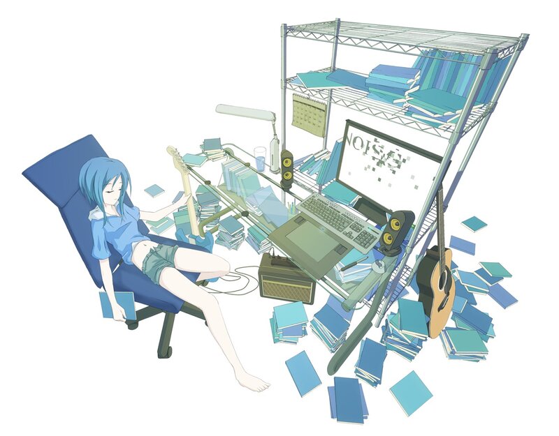 Blue-haired Girl in Chair