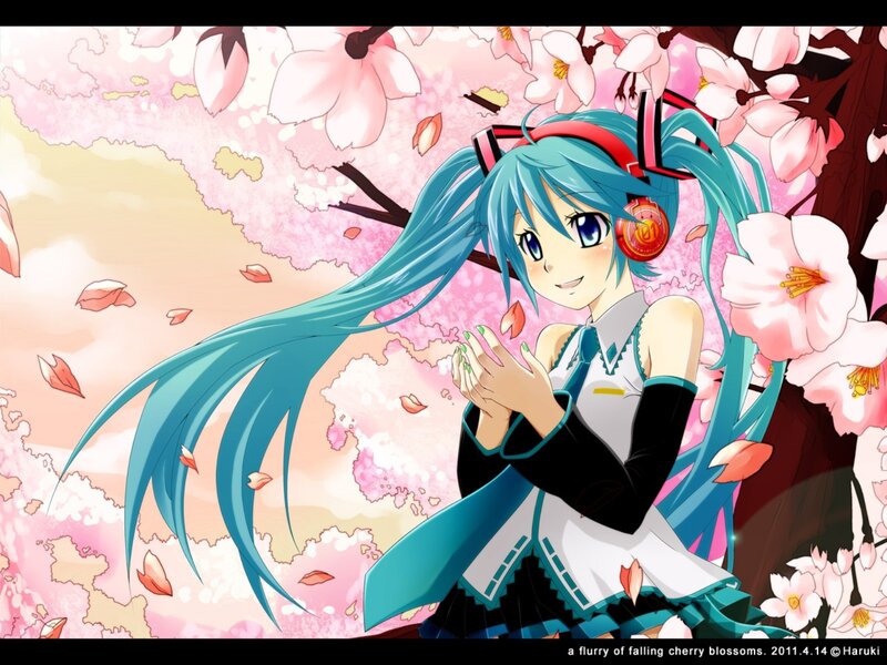 Blue-haired Girl in Cherry Blossoms — Pink