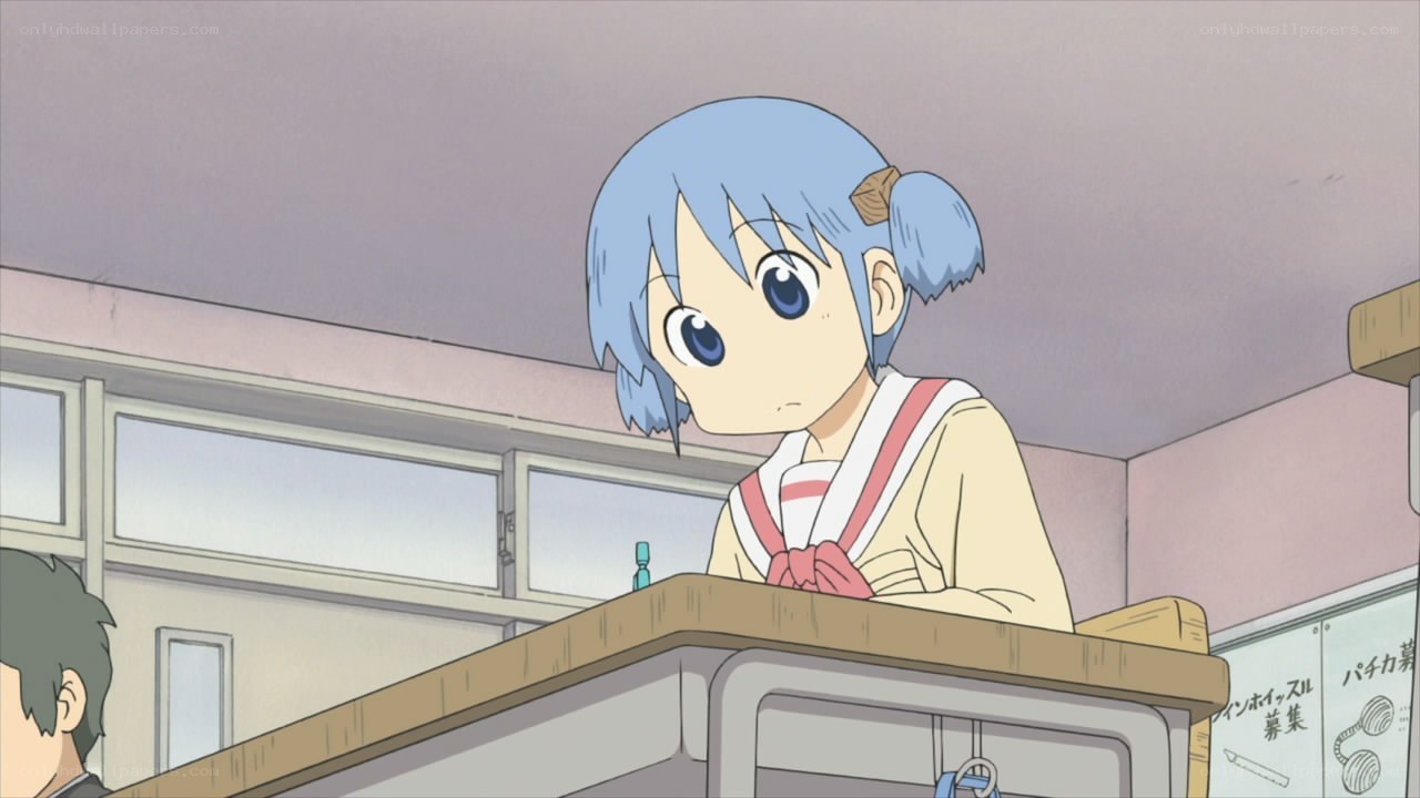 blue-haired girl in classroom