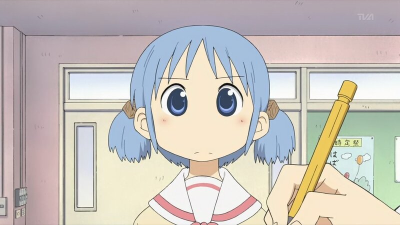 blue-haired girl in classroom