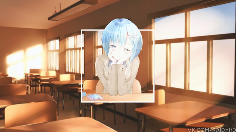 Blue-haired Girl in Classroom — Blue, Calm