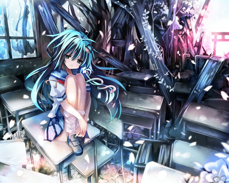 Blue-haired Girl in Classroom — Blue, Melancholic