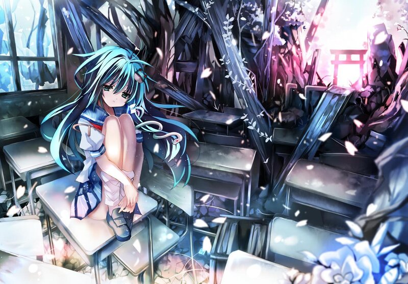 Blue-haired Girl in Classroom — Blue