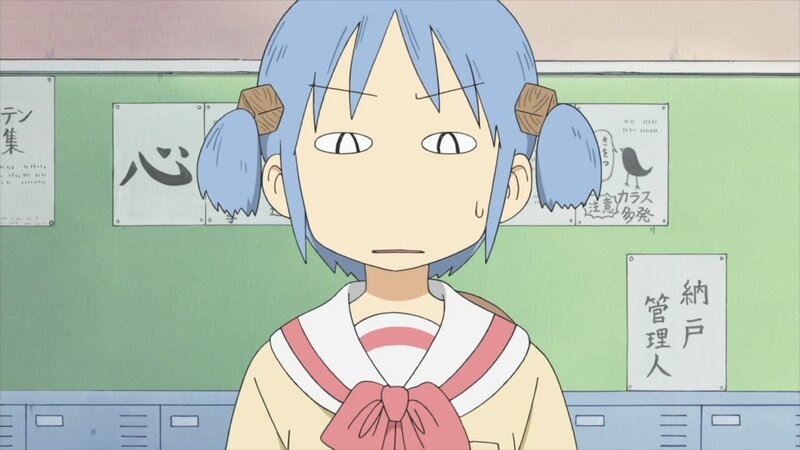 blue-haired girl in classroom