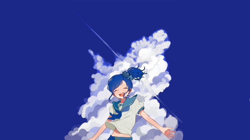 Blue-haired Girl in Clouds — Blue, Dramatic, Anime